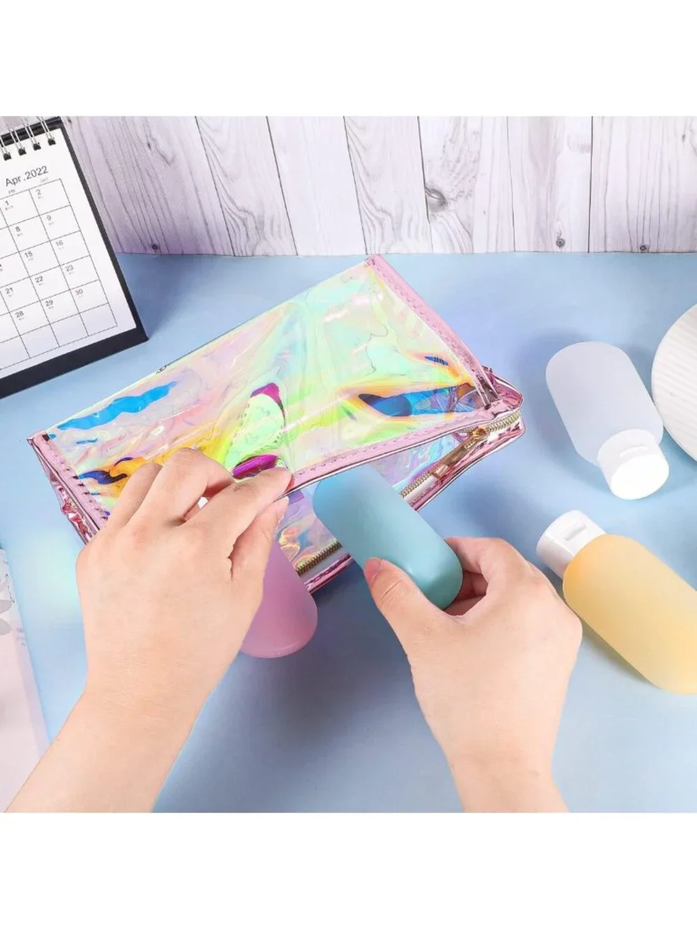 10 Pcs Holographic Clear Makeup Bags | Waterproof PVC Toiletry Pouches, Travel
